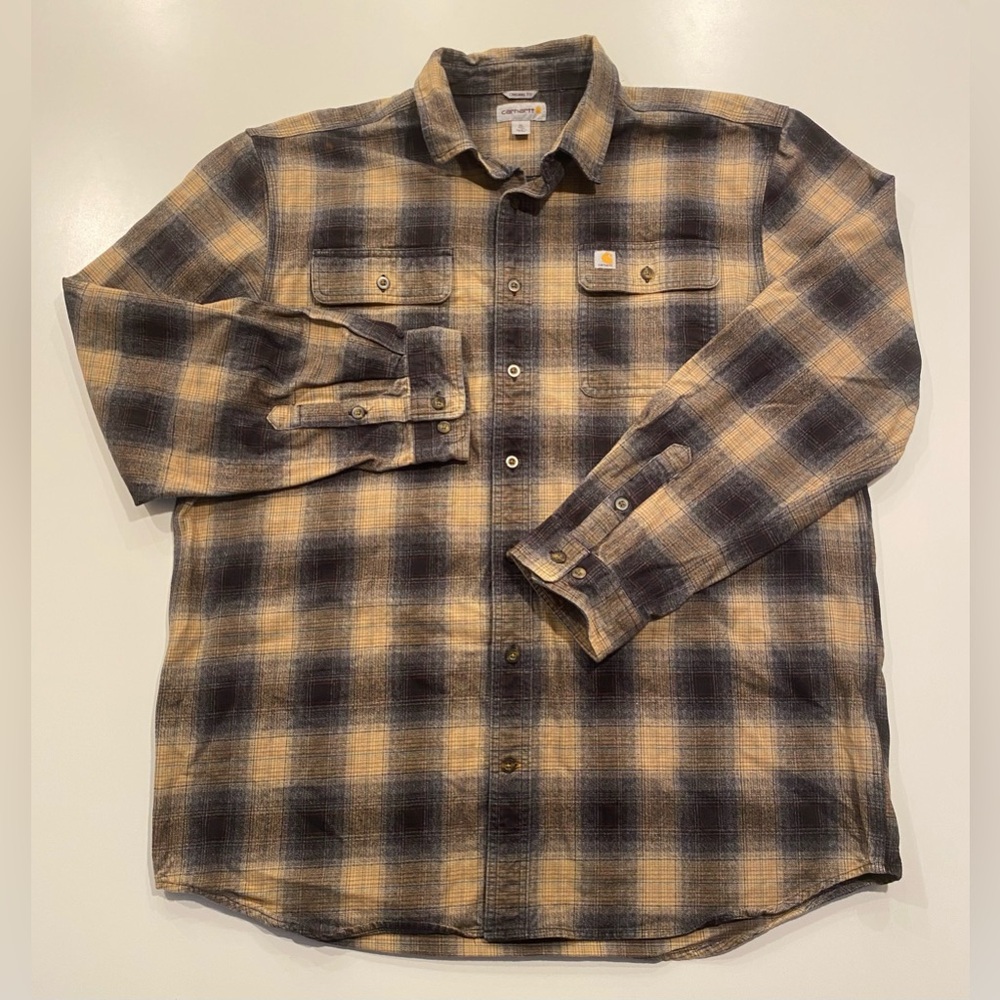 Carhartt Men's Long Sleeve Flannel Shirt XLT Heavyweight, Button-Up, Plaid